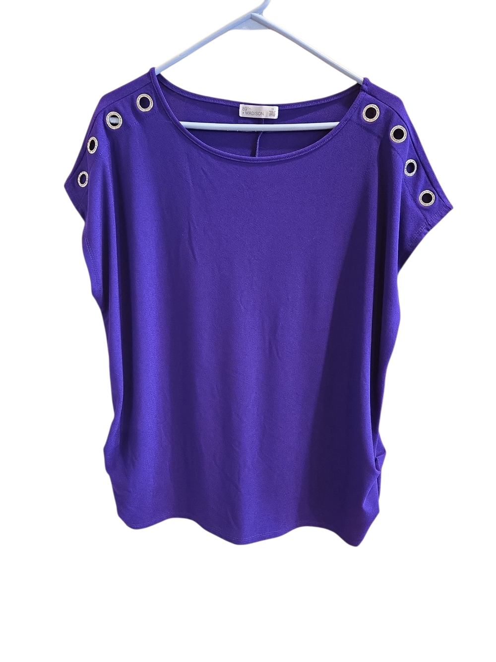 89th & Madison 1x Vibrant Purple Grommet Detail Blouse Bling Top Shirt Womens